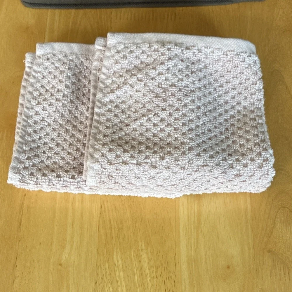 Set of 2 ecoexistence Light Pink/Dusty RoseCotton Textured Washcloths  12x12